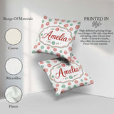 Custom Name Watercolor Candy Red Green Holiday Seamless Pattern Square Filled Cushion Throw Pillow Sofa Bed Home Decor Zip Washable UK Made