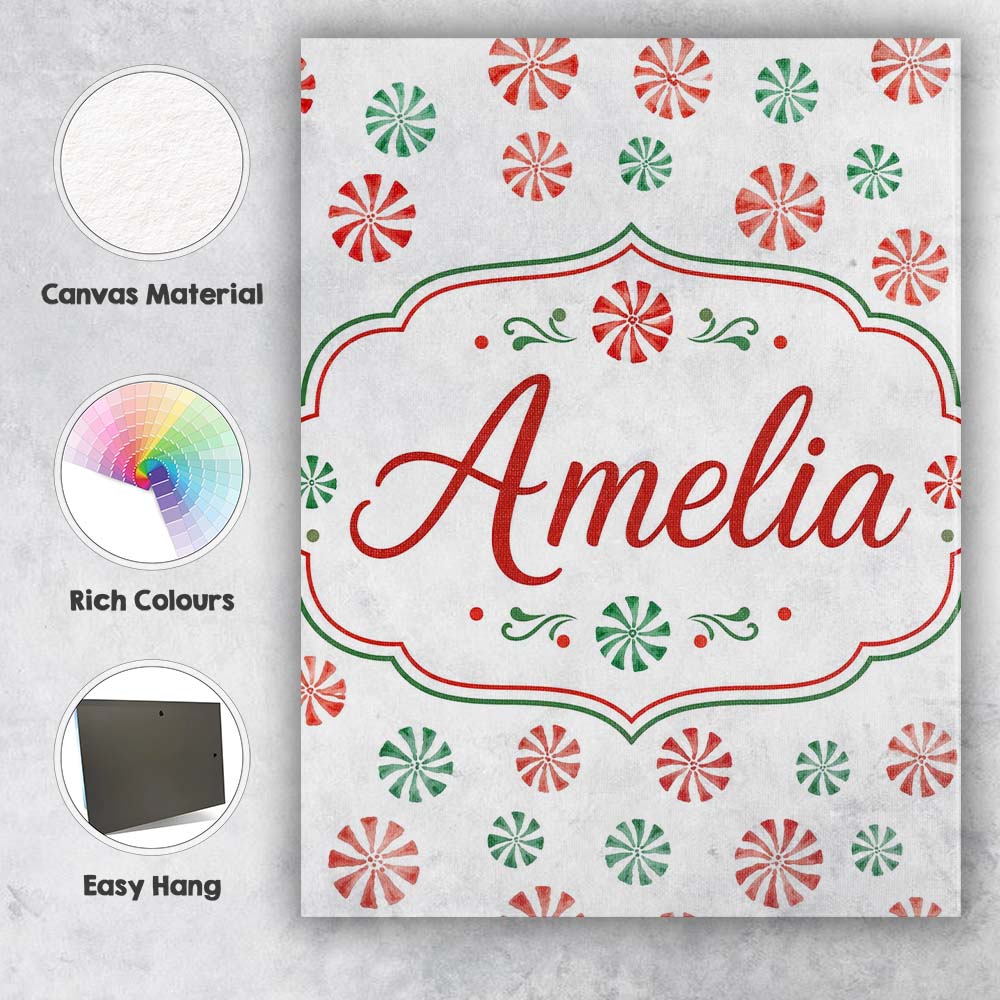 Personalised Name Watercolor Peppermint Custom  Modern Room Accent Elegant Feature Canvas Wall Art Print Decor Picture Ready to Hang