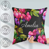 Custom Name Vibrant Pink Bleeding Flowers Dark Background Floral Square Filled Cushion Throw Pillow Sofa Bed Home Decor Zip Washable UK Made