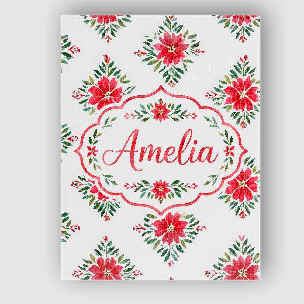 Personalised Name Watercolor Poinsettia Custom  Modern Room Accent Elegant Feature Canvas Wall Art Print Decor Picture Ready to Hang