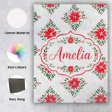 Personalised Name Watercolor Poinsettia Custom  Modern Room Accent Elegant Feature Canvas Wall Art Print Decor Picture Ready to Hang