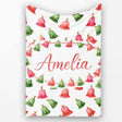 Watercolor Christmas Bells Red Green Festive Seamless Pattern Lovely  Personalised Custom Name Super Soft Fleece Blanket Bed Sofa Throw