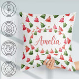 Custom Name Watercolor Christmas Bells Red Green Festive Pattern Square Filled Cushion Throw Pillow Sofa Bed Home Decor Zip Washable UK Made