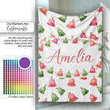 Watercolor Christmas Bells Red Green Festive Seamless Pattern Lovely  Personalised Custom Name Super Soft Fleece Blanket Bed Sofa Throw