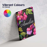 Personalised Name Vibrant Pink Bleeding Heart Flowers Dark Background Custom Home Unique Canvas Wall Art Print Decor Picture Ready to Hang