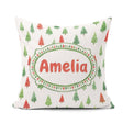 Custom Name Watercolor Mini Christmas Trees Red Holiday Seamless Square Filled Cushion Throw Pillow Sofa Bed Home Decor Zip Washable UK Made
