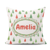 Custom Name Watercolor Mini Christmas Trees Red Holiday Seamless Square Filled Cushion Throw Pillow Sofa Bed Home Decor Zip Washable UK Made
