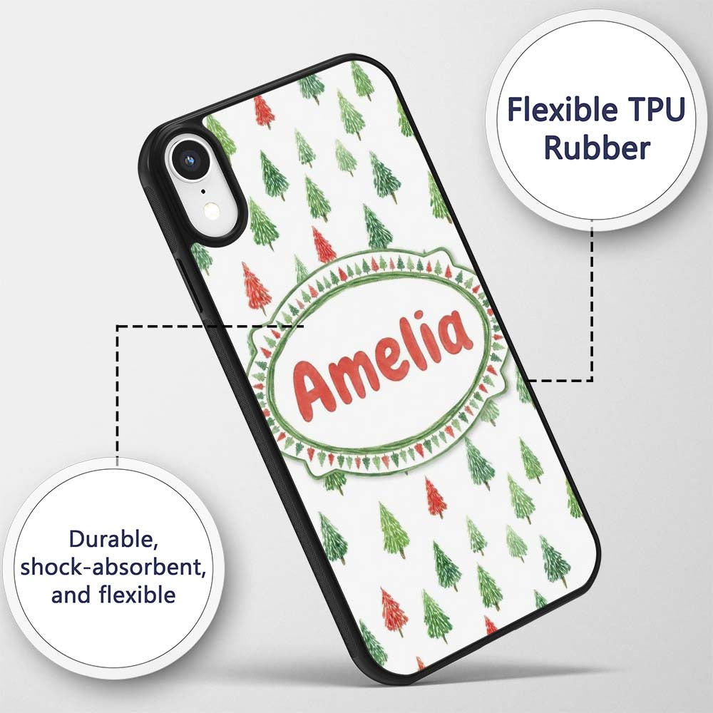 Watercolor Mini Christmas Trees Red Green Holiday Custom Name Protective Phone Case Mobile Cover Durable Everyday Smartphone Shock Resistant