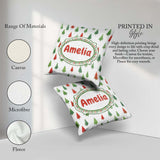 Custom Name Watercolor Mini Christmas Trees Red Holiday Seamless Square Filled Cushion Throw Pillow Sofa Bed Home Decor Zip Washable UK Made