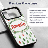 Watercolor Mini Christmas Trees Red Green Holiday Custom Name Protective Phone Case Mobile Cover Durable Everyday Smartphone Shock Resistant