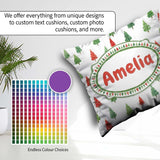 Custom Name Watercolor Mini Christmas Trees Red Holiday Seamless Square Filled Cushion Throw Pillow Sofa Bed Home Decor Zip Washable UK Made