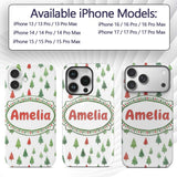 Watercolor Mini Christmas Trees Red Green Holiday Custom Name Protective Phone Case Mobile Cover Durable Everyday Smartphone Shock Resistant