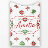 Watercolor Scandinavian Folk Floral Red Green Seamless Pattern  Personalised Custom Name Super Soft Fleece Blanket Bed Sofa Throw