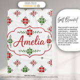 Watercolor Scandinavian Folk Floral Red Green Seamless Pattern  Personalised Custom Name Super Soft Fleece Blanket Bed Sofa Throw