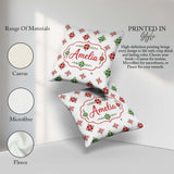 Custom Name Scandinavian Folk Floral Red Green Seamless Pattern Square Filled Cushion Throw Pillow Sofa Bed Home Decor Zip Washable UK Made