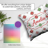 Custom Name Scandinavian Folk Floral Red Green Seamless Pattern Square Filled Cushion Throw Pillow Sofa Bed Home Decor Zip Washable UK Made