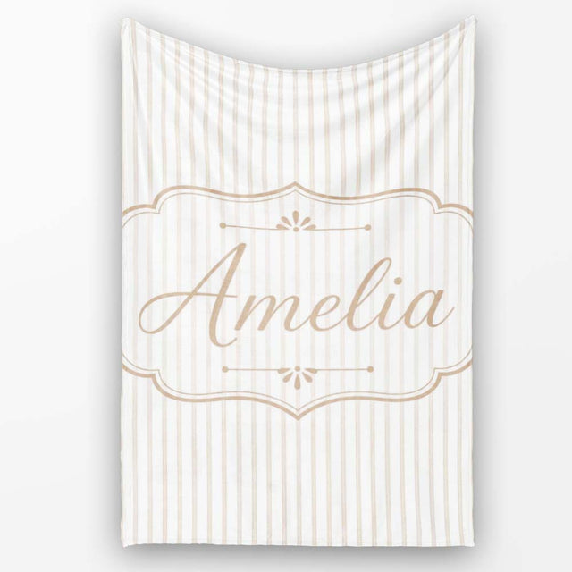 Minimal Beige Vertical Pinstripe Elegant Seamless Pattern Lovely  Personalised Custom Name Super Soft Fleece Blanket Bed Sofa Throw
