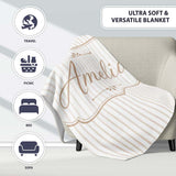 Minimal Beige Vertical Pinstripe Elegant Seamless Pattern Lovely  Personalised Custom Name Super Soft Fleece Blanket Bed Sofa Throw