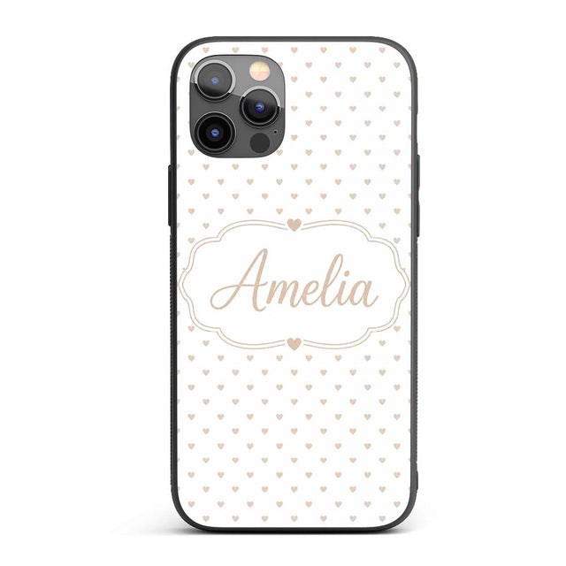 Tiny Beige Heart Polka Dot Minimal Printed Design Custom Name Protective Phone Case Mobile Cover Durable Everyday Smartphone Shock Resistant