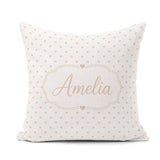 Custom Name Tiny Beige Heart Polka Dot Minimal Seamless Pattern Square Filled Cushion Throw Pillow Sofa Bed Home Decor Zip Washable UK Made