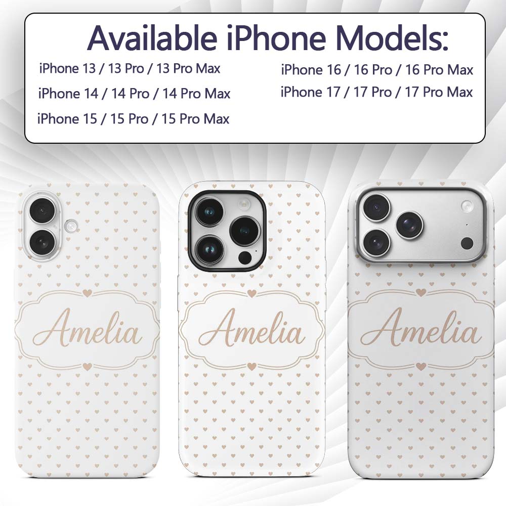 Tiny Beige Heart Polka Dot Minimal Printed Design Custom Name Protective Phone Case Mobile Cover Durable Everyday Smartphone Shock Resistant