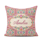 Custom Name Ornate Pink Gold Baroque Floral Tile Pattern Lovely Square Filled Cushion Throw Pillow Sofa Bed Home Decor Zip Washable UK Made
