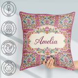 Custom Name Ornate Pink Gold Baroque Floral Tile Pattern Lovely Square Filled Cushion Throw Pillow Sofa Bed Home Decor Zip Washable UK Made