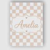 Personalised Name Soft Beige Square Checkerboard Seamless Pattern Stylish Home Interior Canvas Wall Art Print Decor Picture Ready to Hang