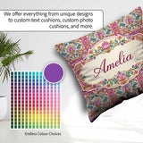 Custom Name Ornate Pink Gold Baroque Floral Tile Pattern Lovely Square Filled Cushion Throw Pillow Sofa Bed Home Decor Zip Washable UK Made