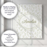 Personalised Name Delicate White Floral Custom  Modern Room Accent Elegant Feature Canvas Wall Art Print Decor Picture Ready to Hang