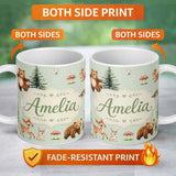 Personalized Custom Name Bear Bunny Squirrel Trees Mushrooms Butterfly Soft Sage Seamless 11oz Ceramic Coffee Tea Mug White Large Handle