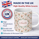 Personalized Custom Name Pastel Protea Flowers with Minimal Leaves Seamless Pattern Lovely 11oz Ceramic Coffee Tea Mug White Large Handle