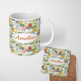 Personalized Custom Name Cute Cartoon Dogs Crowd Multicolour Seamless Pattern Lovely 11oz Ceramic Coffee Tea Mug White Large Handle