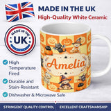 Personalized Custom Name Orange Pumpkin Checkerboard Warm Autumn Seamless Pattern UK Name 11oz Ceramic Coffee Tea Mug White Large Handle