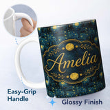 Personalized Custom Name Van Gogh Style Starry Night Seamless Pattern Artistic Swirl Sky 11oz Ceramic Coffee Tea Mug White Large Handle