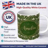 Personalized Custom Name Green Leopard Gold Glitter Christmas Seamless Pattern Lovely 11oz Ceramic Coffee Tea Mug White Large Handle
