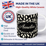 Personalized Custom Name Scattered Pebble Spots Black Cream Irregular Dot Pattern Lovely 11oz Ceramic Coffee Tea Mug White Large Handle