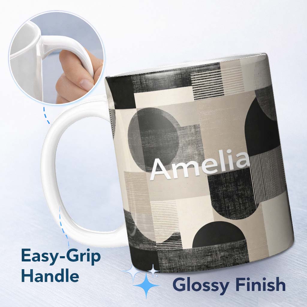 Personalized Custom Name Positive Affirmation Typography Blue Green Motivational Word Pattern 11oz Ceramic Coffee Tea Mug White Large Handle