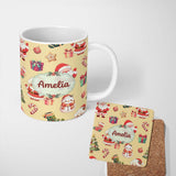 Personalized Custom Name Cute Santa Claus Mrs Claus Snowman Christmas Gift Candy Cane Yellow 11oz Ceramic Coffee Tea Mug White Large Handle