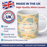 Personalized Custom Name Cute Rainbow Dolphin Cartoon Animal Pattern Thoughtful Gift Idea 11oz Ceramic Coffee Tea Mug White Large Handle