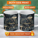 Personalized Custom Name Magical Floral Moon Golden Berries Night Seamless Pattern Lovely 11oz Ceramic Coffee Tea Mug White Large Handle