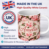 Personalized Custom Name Blush Pink Azalea Bloom Cluster Seamless Pattern Cute Unique Gift 11oz Ceramic Coffee Tea Mug White Large Handle