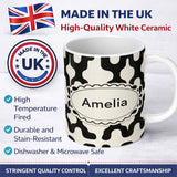 Personalized Custom Name Retro Blob Shapes Black Cream Mid Century Abstract Pattern Lovely 11oz Ceramic Coffee Tea Mug White Large Handle