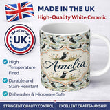 Personalized Custom Name Cute Puffin Birds Watercolor Seamless Pattern Coastal Nature Lovely 11oz Ceramic Coffee Tea Mug White Large Handle