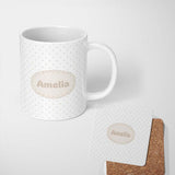 Personalized Custom Name Minimal Gold Star Seamless Pattern on Soft White Background Lovely 11oz Ceramic Coffee Tea Mug White Large Handle