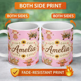 Personalized Custom Name Cute Autumn Scarecrow Barn Flowers Seamless Pattern Rose Background 11oz Ceramic Coffee Tea Mug White Large Handle