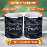 Personalized Custom Name Dark Futuristic Cube Abstract Geometric Seamless Pattern Lovely 11oz Ceramic Coffee Tea Mug White Large Handle