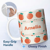 Personalized Custom Name Cute Tomato Cartoon Pattern Minimal Design Thoughtful Gift Idea 11oz Ceramic Coffee Tea Mug White Large Handle