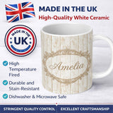 Personalized Custom Name Rustic Whitewashed Wooden Plank Texture Seamless Pattern Lovely 11oz Ceramic Coffee Tea Mug White Large Handle