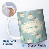 Personalized Custom Name Tropical Floral With Red Top Seamless Pattern Thoughtful Gift Idea 11oz Ceramic Coffee Tea Mug White Large Handle